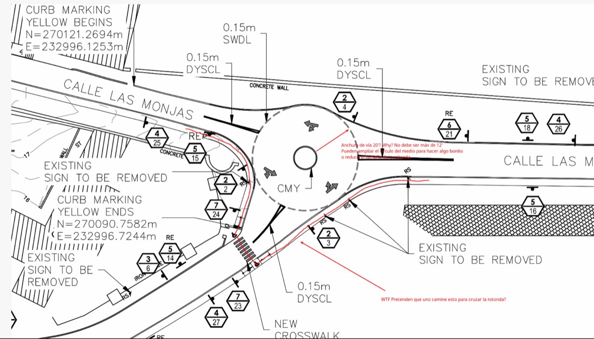 Plano oficial de la rotonda anotado