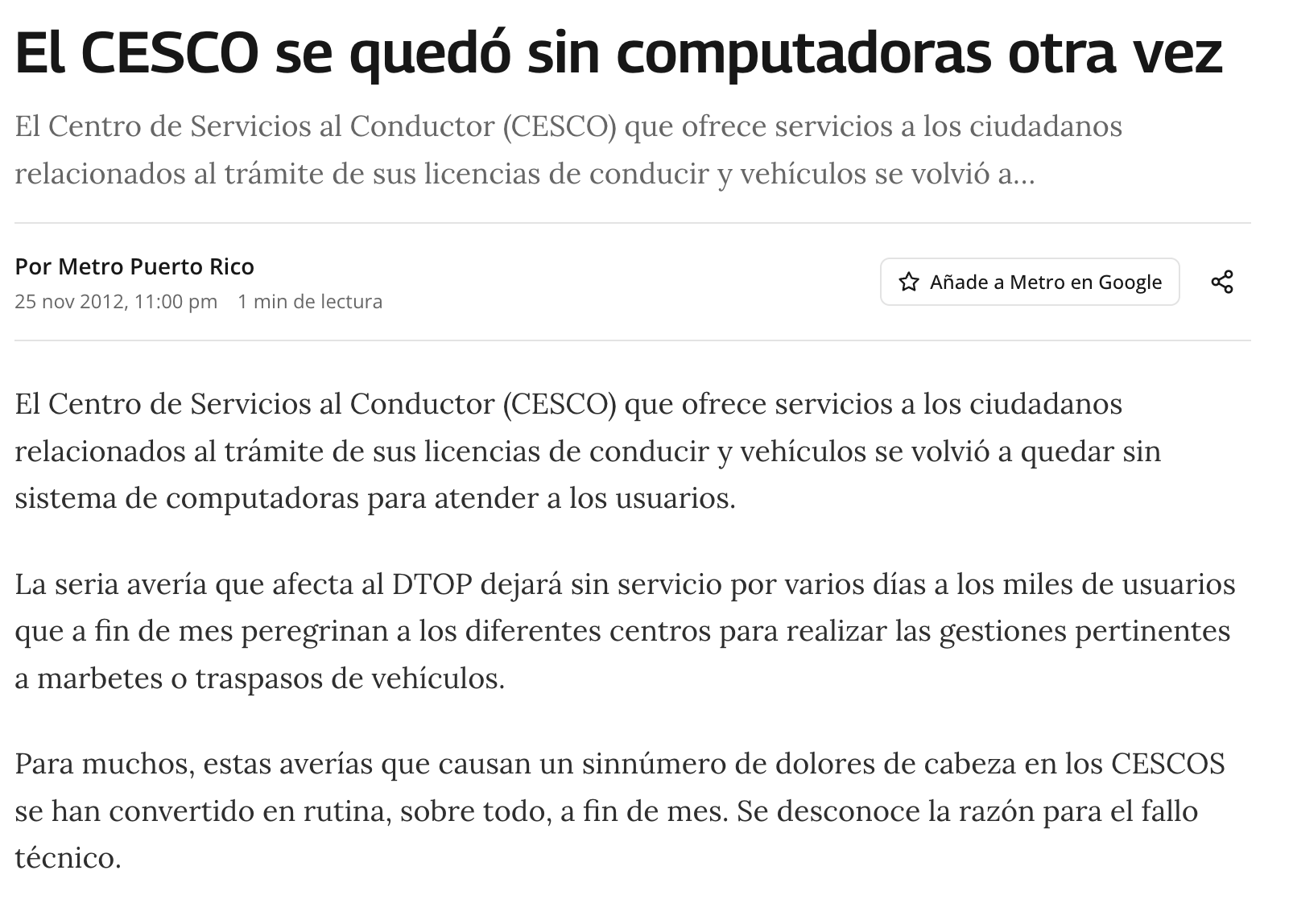 Titular de 2013 sobre las fallas de los sistemas en los CESCO